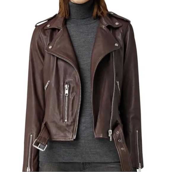 All Saints Jackets & Blazers - All Saints Dark Balfern Brown Leather Jacket